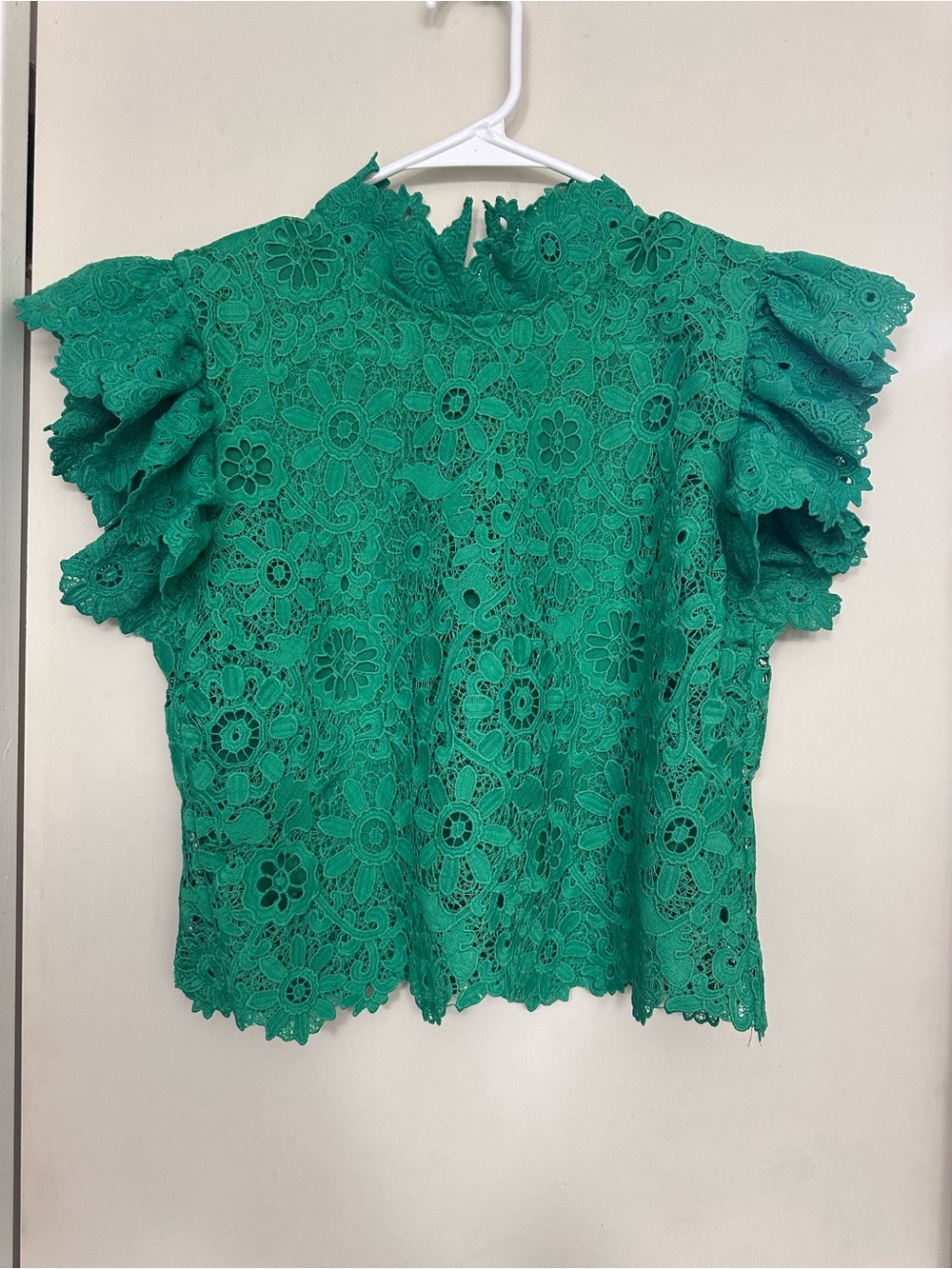 Green Floral Lace Ruffle Sleeve Blouse - Picture 1 of 3